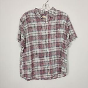 Weatherproof Men's Button Down Shirt in Red Size XL Washable Linen Plaid Boho